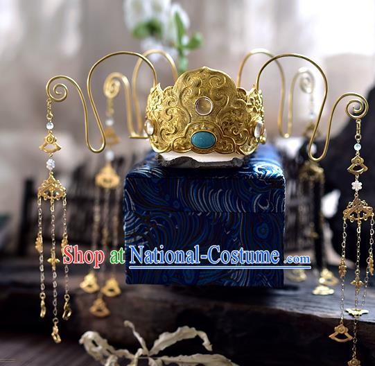 Chinese Traditional Hair Accessories Golden Phoenix Coronet Ancient Empress Hairpins Headwear for Women