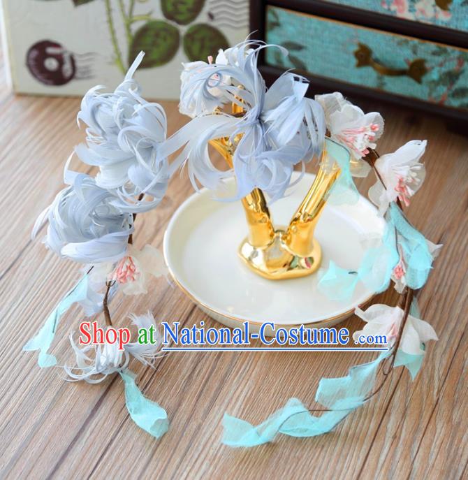 Top Grade Wedding Bride Hair Accessories Princess Blue Feather Hair Clasp Headwear for Women