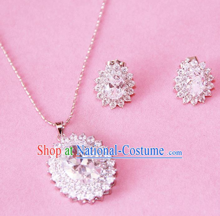 Top Grade Wedding Bride Jewelry Accessories Princess Zircon Necklace and Earrings for Women