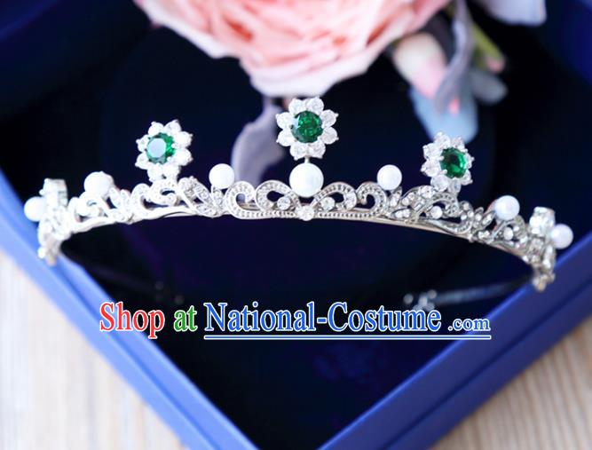 Top Grade Wedding Bride Hair Accessories Princess Green Crystal Hair Clasp Royal Crown for Women