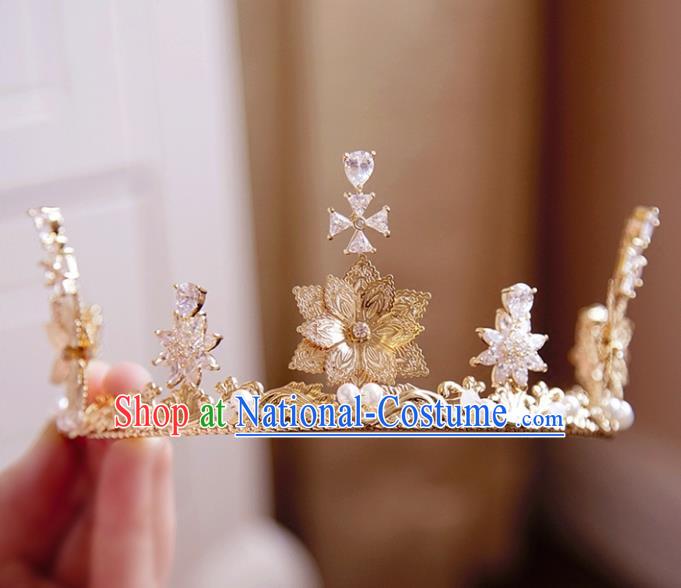 Top Grade Wedding Bride Hair Accessories Princess Crystal Hair Clasp Golden Royal Crown for Women