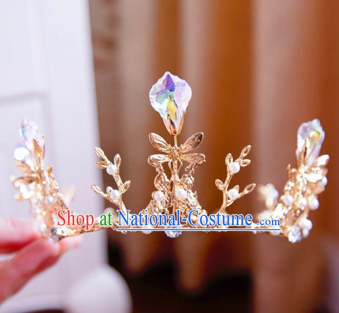 Top Grade Wedding Bride Hair Accessories Princess Hair Clasp Golden Dragonfly Royal Crown for Women