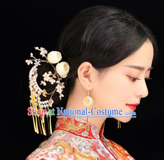 Top Grade Chinese Wedding Bride Hair Accessories Ancient Hairpins Tassel Step Shake for Women