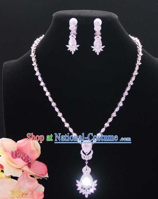 Top Grade Wedding Bride Jewelry Accessories Princess Zircon Necklace and Earrings for Women