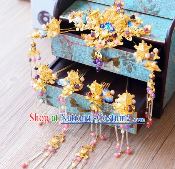 Top Grade Chinese Wedding Bride Hair Accessories Ancient Hairpins Headwear Complete Set for Women