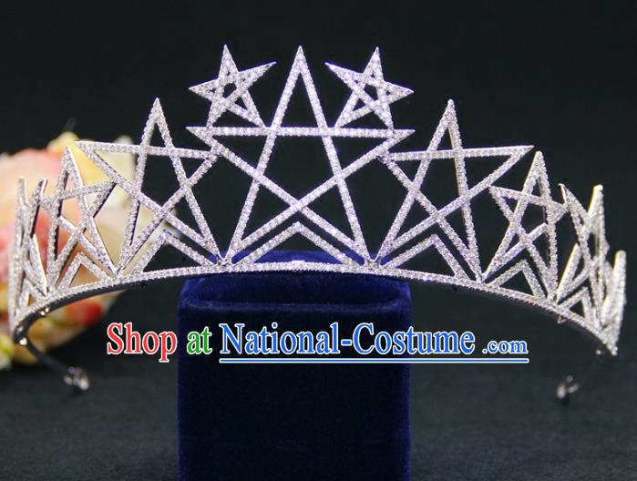 Top Grade Baroque Palace Princess Zircon Star Royal Crown Wedding Bride Hair Accessories for Women