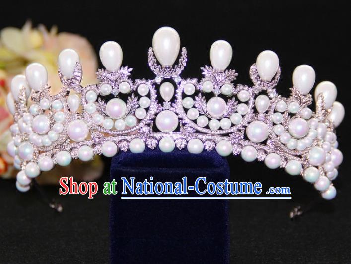 Top Grade Baroque Princess Zircon Pearls Royal Crown Wedding Bride Hair Accessories for Women