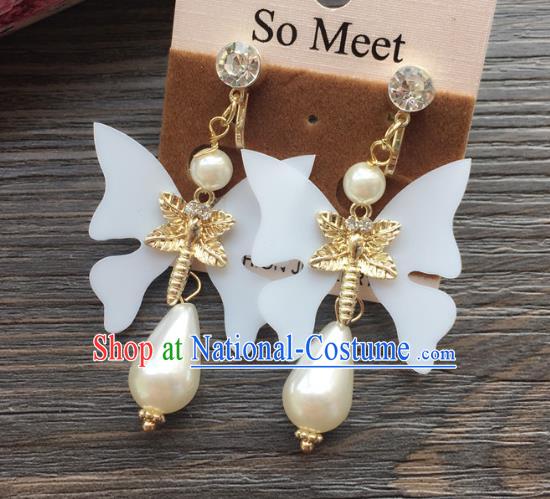 Top Grade Wedding Bride Jewelry Accessories White Butterfly Pearl Earrings for Women