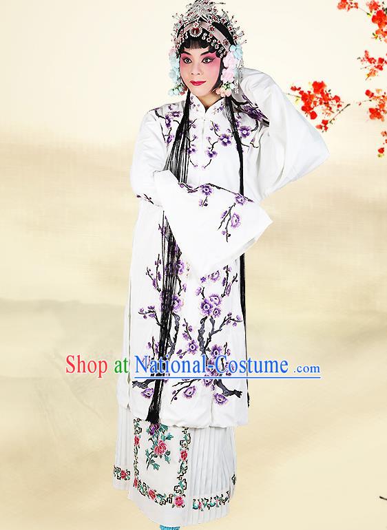 Professional Chinese Beijing Opera Costumes Ancient Huangmei Opera Actress Embroidered White Clothing for Adults