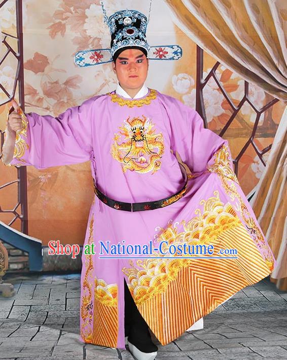 Professional Chinese Beijing Opera Costumes Peking Opera Minister Purple Gwanbok Robe and Hat for Adults