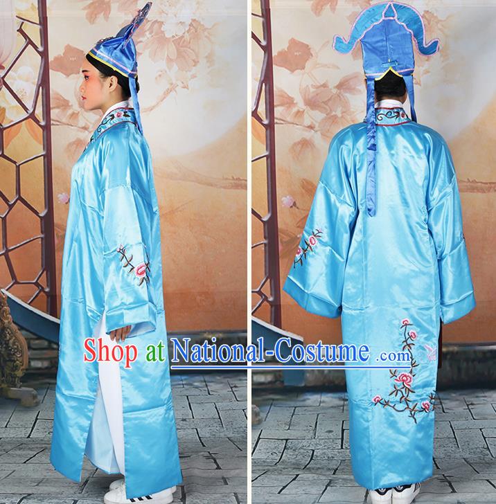 Traditional China Beijing Opera Costume Gifted Scholar Embroidered Robe and Hat Ancient Chinese Peking Opera Embroidery Clothing