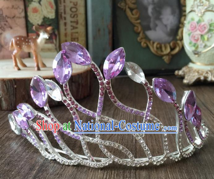 Top Grade Baroque Queen Purple Crystal Royal Crown Wedding Bride Hair Accessories for Women