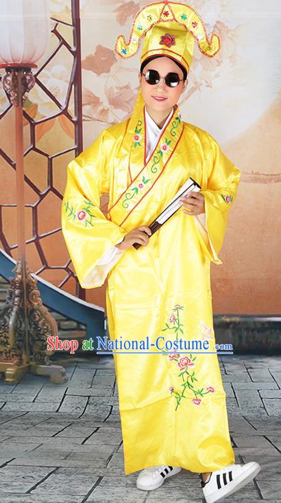 Professional Chinese Beijing Opera Costumes Peking Opera Gifted Scholar Yellow Robe and Hat for Adults