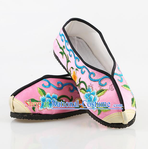 Chinese Traditional Beijing Opera Embroidered Shoes Peking Opera Diva Pink Cloth Shoes for Women