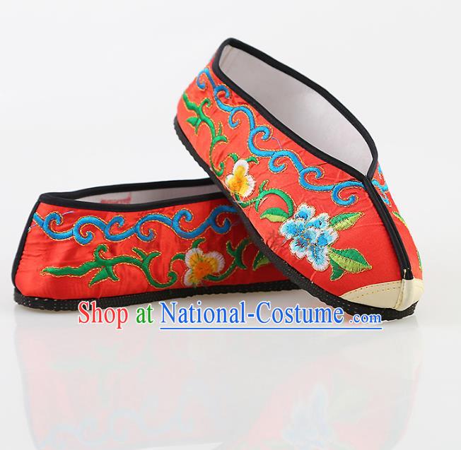 Chinese Traditional Beijing Opera Embroidered Shoes Peking Opera Diva Red Cloth Shoes for Women