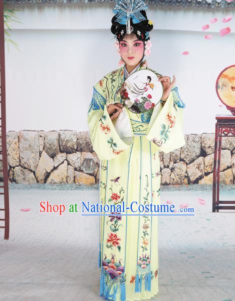 Professional Chinese Beijing Opera Diva Embroidered Costumes Palace Princess Yellow Dress for Adults