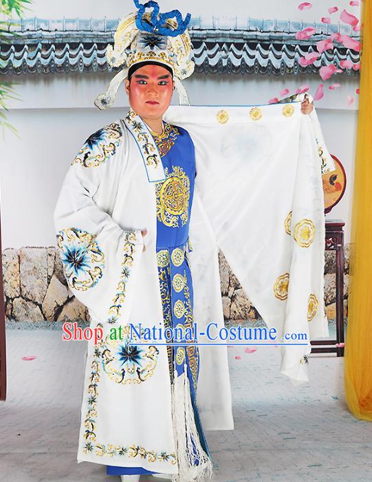 Traditional China Beijing Opera Costume Gifted Scholar Embroidered Robe and Hat Ancient Chinese Peking Opera Embroidery Clothing