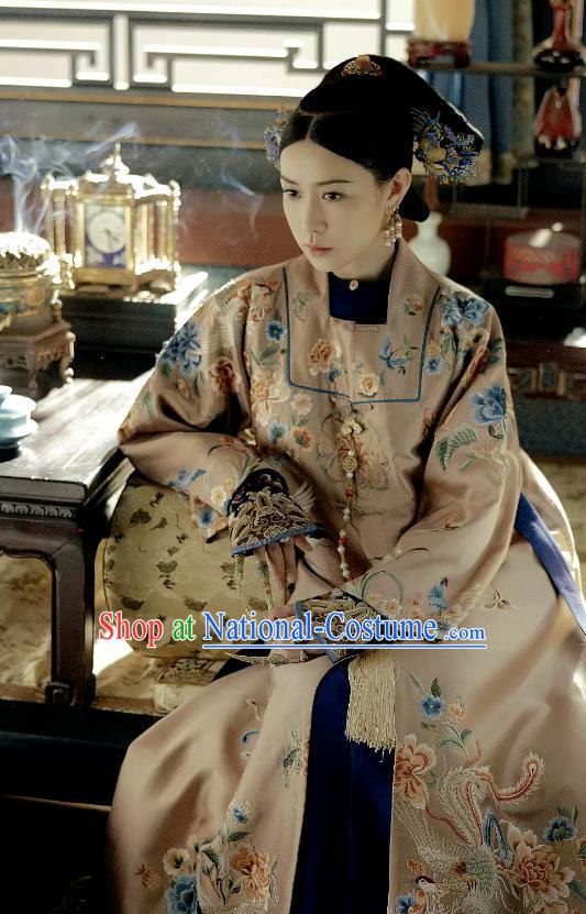 Drama Story of Yanxi Palace Chinese Qing Dynasty Imperial Empress Embroidered Costumes and Headpiece Complete Set