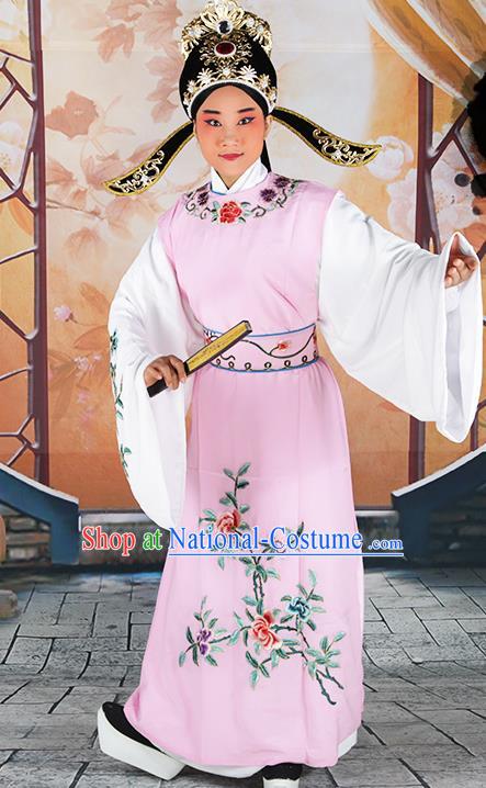 Professional Chinese Peking Opera Niche Costume Huangmei Opera Jia Baoyu Pink Robe and Hat for Adults