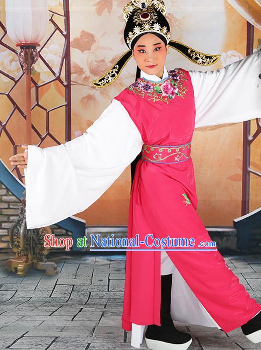 Professional Chinese Peking Opera Niche Costume Huangmei Opera Jia Baoyu Rosy Robe and Hat for Adults