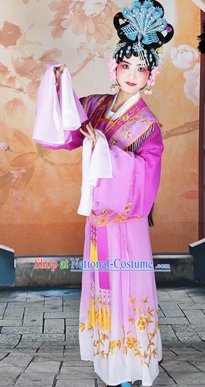 Professional Chinese Beijing Opera Diva Embroidered Costumes Peking Opera Fairy Purple Dress for Adults