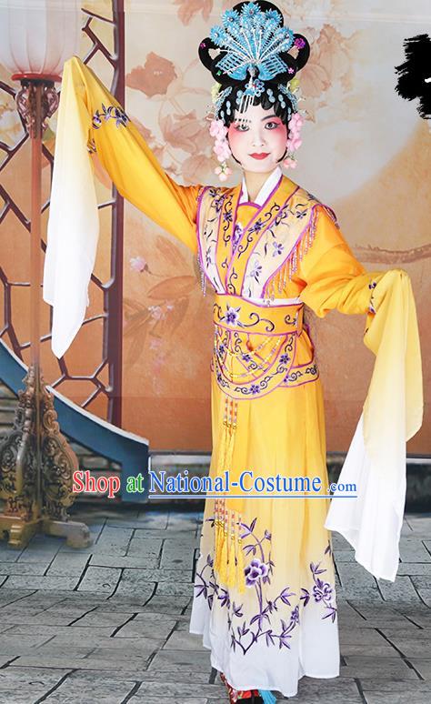 Professional Chinese Beijing Opera Diva Embroidered Costumes Peking Opera Fairy Yellow Dress for Adults