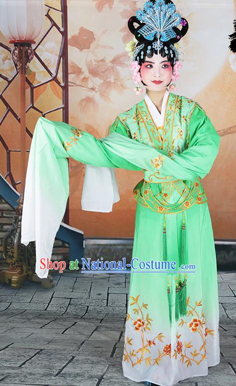 Professional Chinese Beijing Opera Diva Embroidered Costumes Peking Opera Fairy Green Dress for Adults