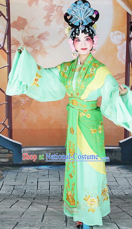 Professional Chinese Beijing Opera Diva Embroidered Costumes Peking Opera Fairy Light Green Dress for Adults