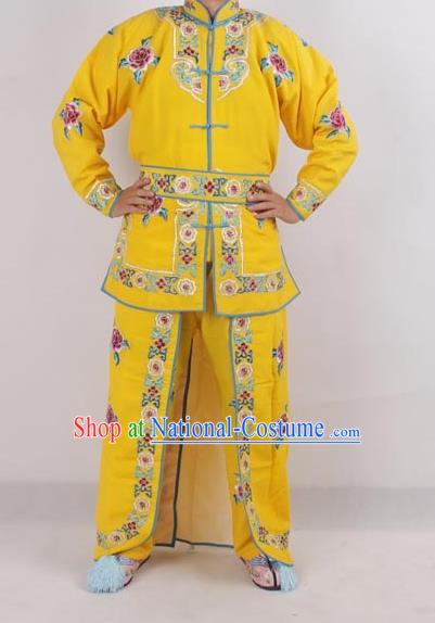 Professional Chinese Peking Opera Female Warrior Costume Ancient Swordswoman Embroidered Yellow Clothing for Adults