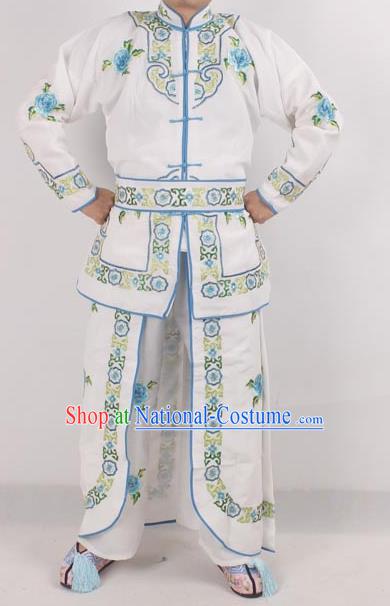 Chinese Peking Opera Female Warrior Costume Ancient Swordswoman Embroidered White Clothing for Adults