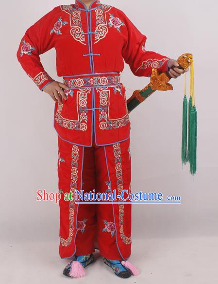 Chinese Peking Opera Female Warrior Red Costume Ancient Swordswoman Embroidered Clothing for Adults