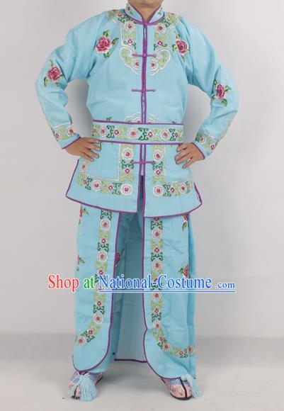 Chinese Peking Opera Female Warrior Blue Costume Ancient Swordswoman Embroidered Clothing for Adults