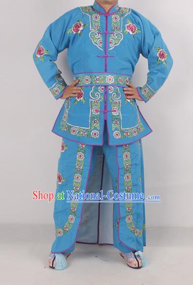 Chinese Peking Opera Female Warrior Deep Blue Costume Ancient Swordswoman Embroidered Clothing for Adults