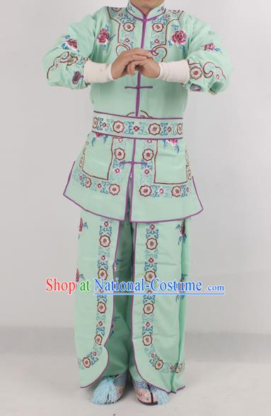 Chinese Peking Opera Female Warrior Green Costume Ancient Swordswoman Embroidered Clothing for Adults