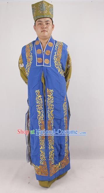 Professional Chinese Peking Opera Ministry Councillor Costume Beijing Opera Blue Clothing for Adults