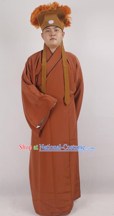 Professional Chinese Peking Opera Niche Costume Beijing Opera Scholar Brown Robe and Hat for Adults