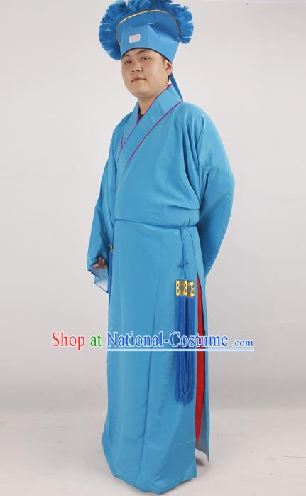 Professional Chinese Peking Opera Niche Costume Beijing Opera Scholar Blue Robe and Hat for Adults