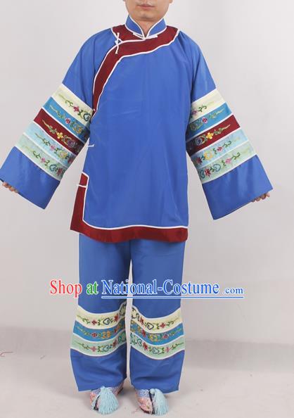 Chinese Peking Opera Pantaloon Blue Costume Ancient Matchmaker Embroidered Clothing for Adults