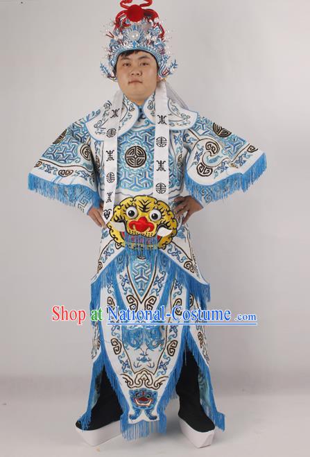 Professional Chinese Peking Opera General White Embroidered Costume Beijing Opera Takefu Clothing for Adults