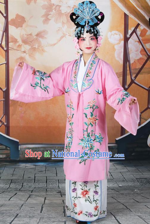 Professional Chinese Beijing Opera Actress Embroidered Peony Pink Costumes for Adults