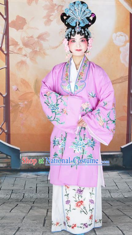 Professional Chinese Beijing Opera Actress Embroidered Peony Lilac Costumes for Adults