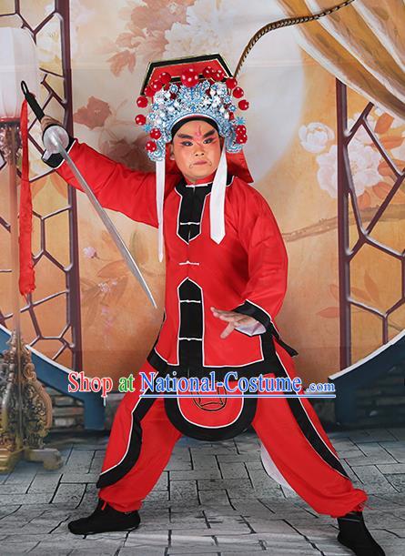 Professional Chinese Peking Opera Imperial Bodyguard Red Costume and Hat for Adults