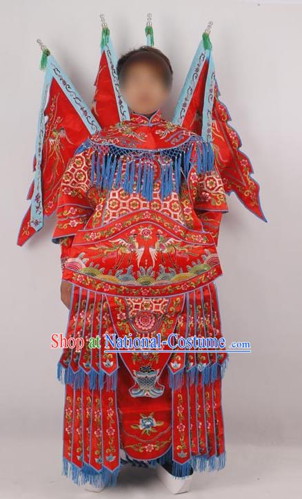 Professional Chinese Peking Opera Female General Mu Guiying Embroidered Red Costumes for Adults