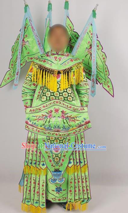 Professional Chinese Peking Opera Female General Mu Guiying Embroidered Green Costumes for Adults