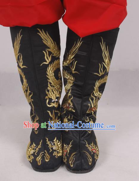 Chinese Traditional Beijing Opera Embroidered Dragons Boots Peking Opera Niche Cloth Shoes for Men