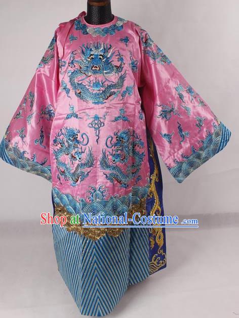 Professional Chinese Peking Opera Old Men Costume Prime Minister Pink Embroidered Robe for Adults