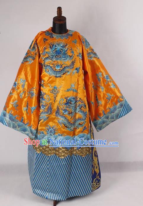 Professional Chinese Peking Opera Old Men Costume Prime Minister Yellow Embroidered Robe for Adults