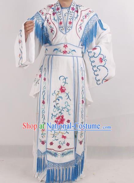 Professional Chinese Peking Opera Diva Costumes Ancient Fairy Embroidered White Dress for Adults