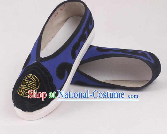 Chinese Traditional Beijing Opera Ministry Councillor Embroidered Shoes Peking Opera Royalblue Shoes for Men