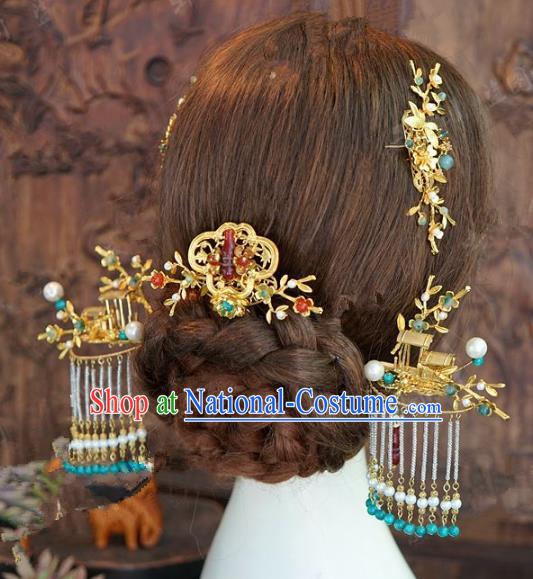 Chinese Handmade Ancient Wedding Hair Accessories Tassel Hairpins Complete Set for Women